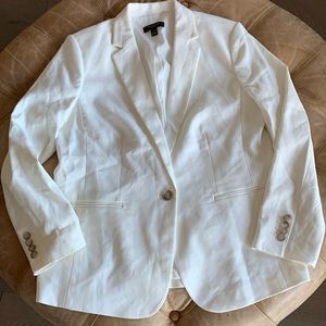 Ann Taylor Petite Linen Blend Winter White Single Button Blazer Jacket